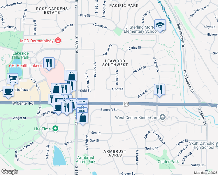 map of restaurants, bars, coffee shops, grocery stores, and more near 2415 South 165th Avenue in Omaha