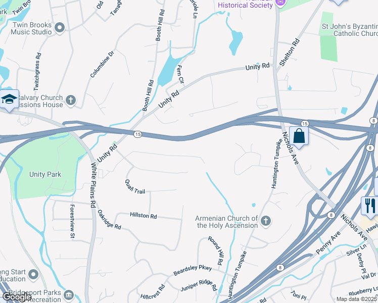 map of restaurants, bars, coffee shops, grocery stores, and more near 67 Rolling Wood Drive in Trumbull