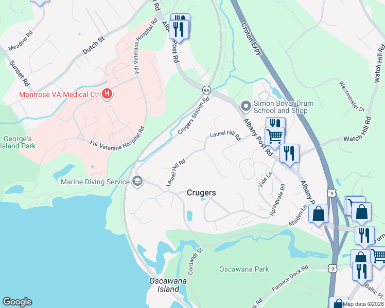 map of restaurants, bars, coffee shops, grocery stores, and more near 3 Louis Lane in Croton-on-Hudson