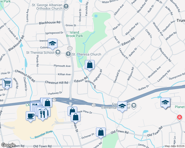 map of restaurants, bars, coffee shops, grocery stores, and more near 231 Edison Road in Trumbull