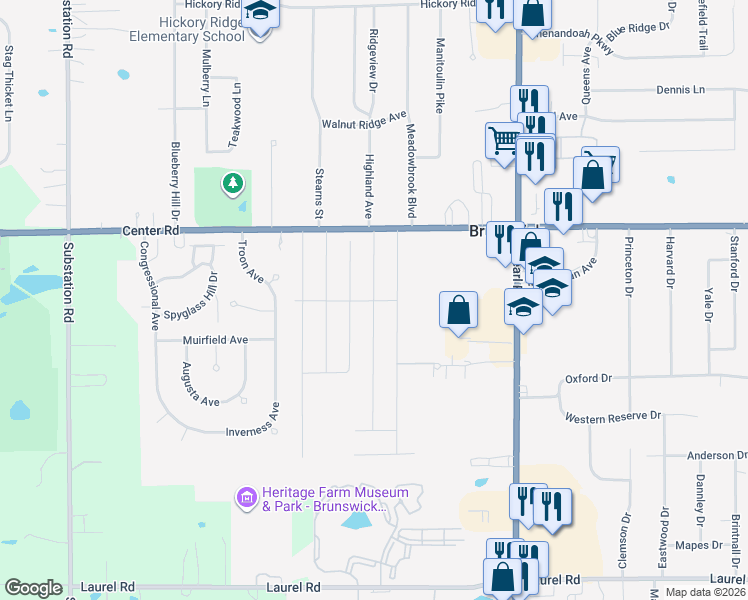 map of restaurants, bars, coffee shops, grocery stores, and more near 1452 Lincoln Avenue in Brunswick