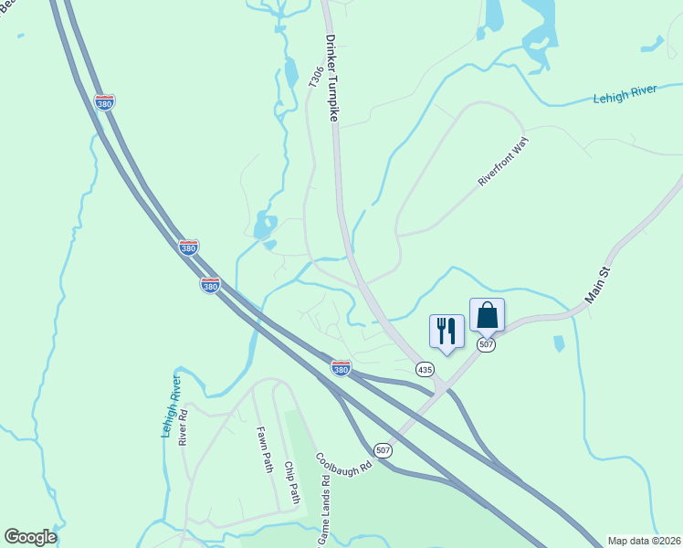 map of restaurants, bars, coffee shops, grocery stores, and more near 12 Keystone Road in Wayne County