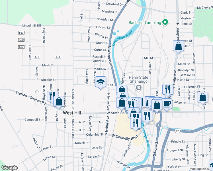 map of restaurants, bars, coffee shops, grocery stores, and more near 301 Ellsworth Street in Sharon
