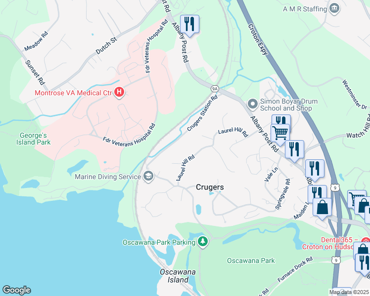 map of restaurants, bars, coffee shops, grocery stores, and more near 7 Louis Lane in Croton-on-Hudson