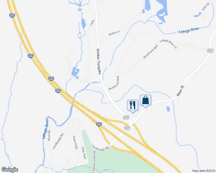 map of restaurants, bars, coffee shops, grocery stores, and more near 103 Riverfront Way in Gouldsboro