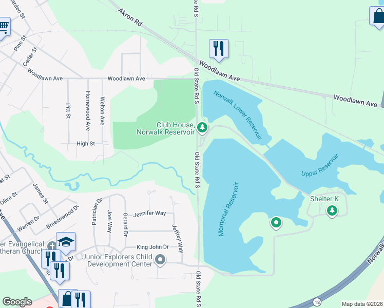 map of restaurants, bars, coffee shops, grocery stores, and more near 200 Old State Road South in Norwalk