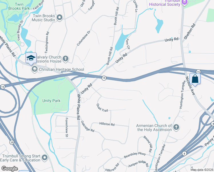 map of restaurants, bars, coffee shops, grocery stores, and more near 21 Rolling Wood Drive in Trumbull