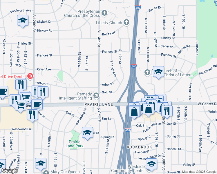 map of restaurants, bars, coffee shops, grocery stores, and more near 11328 Arbor Street in Omaha