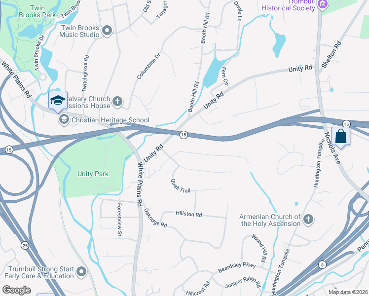 map of restaurants, bars, coffee shops, grocery stores, and more near 21 Rolling Wood Drive in Trumbull