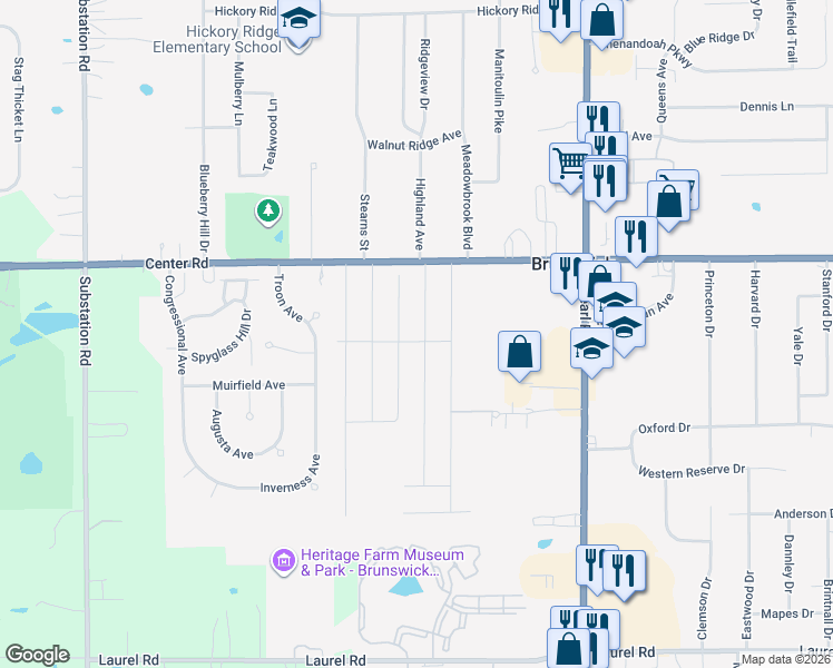 map of restaurants, bars, coffee shops, grocery stores, and more near 1440 Lincoln Avenue in Brunswick
