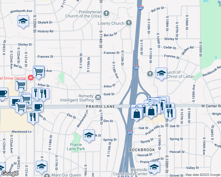 map of restaurants, bars, coffee shops, grocery stores, and more near 11328 Arbor Street in Omaha