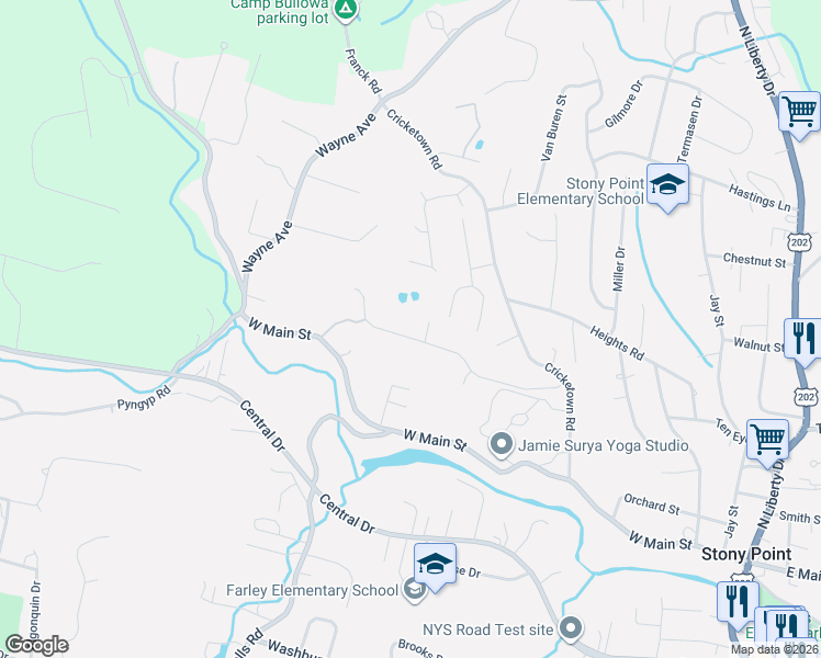 map of restaurants, bars, coffee shops, grocery stores, and more near 2 May Court in Stony Point