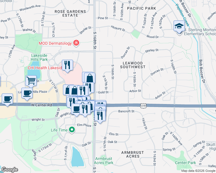 map of restaurants, bars, coffee shops, grocery stores, and more near 2506 South 167th Street in Omaha