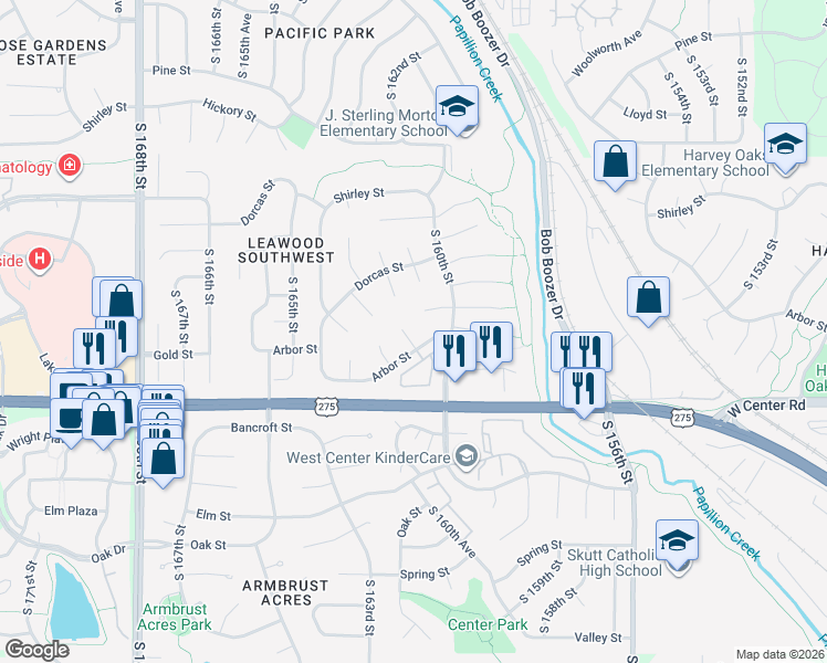 map of restaurants, bars, coffee shops, grocery stores, and more near 2511 South 161st Circle in Omaha