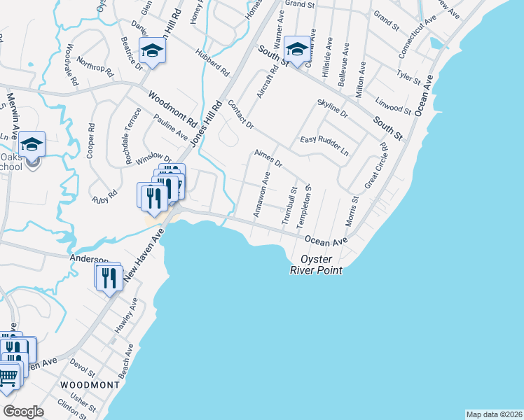 map of restaurants, bars, coffee shops, grocery stores, and more near 49 Annawon Avenue in West Haven