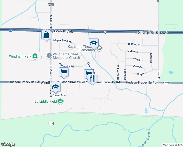 map of restaurants, bars, coffee shops, grocery stores, and more near 8991 Maple Grove Road in Windham