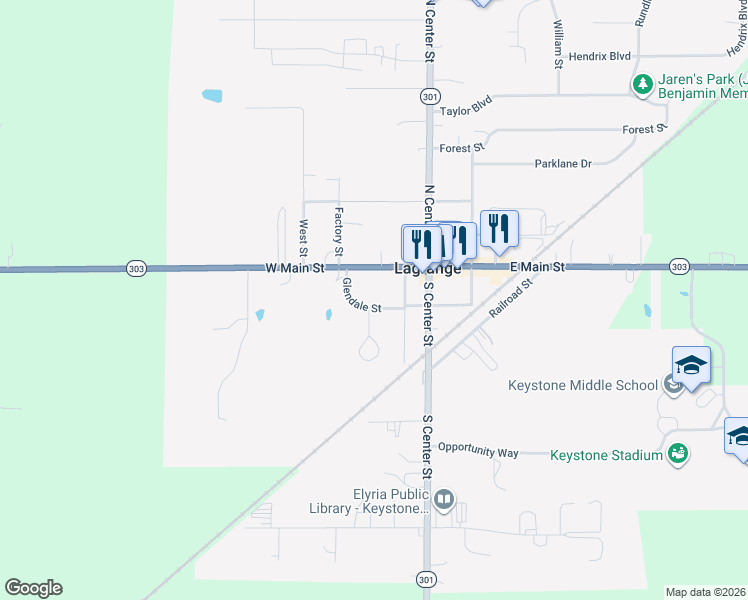 map of restaurants, bars, coffee shops, grocery stores, and more near 275 Glendale Street in LaGrange