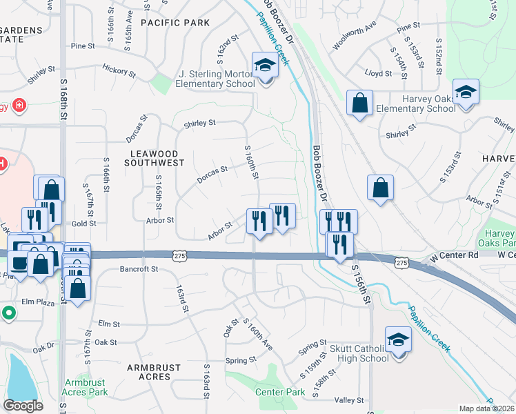 map of restaurants, bars, coffee shops, grocery stores, and more near 2312 South 160th Street in Omaha