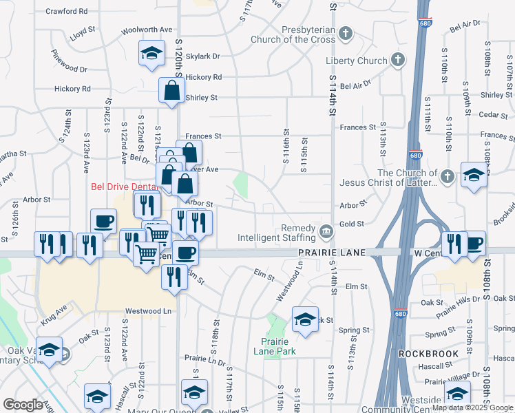 map of restaurants, bars, coffee shops, grocery stores, and more near 11640 Arbor Street in Omaha