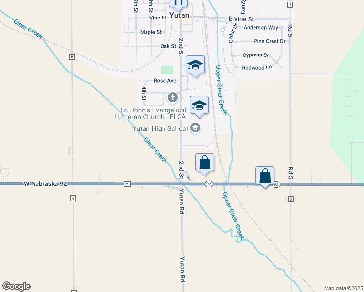 map of restaurants, bars, coffee shops, grocery stores, and more near 1200 2nd Street in Yutan
