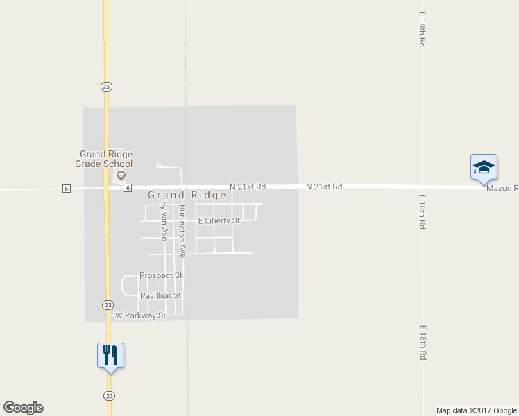 map of restaurants, bars, coffee shops, grocery stores, and more near 390 East Penn Street in Grand Ridge