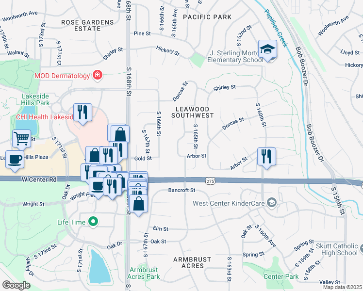 map of restaurants, bars, coffee shops, grocery stores, and more near 2415 South 165th Avenue in Omaha