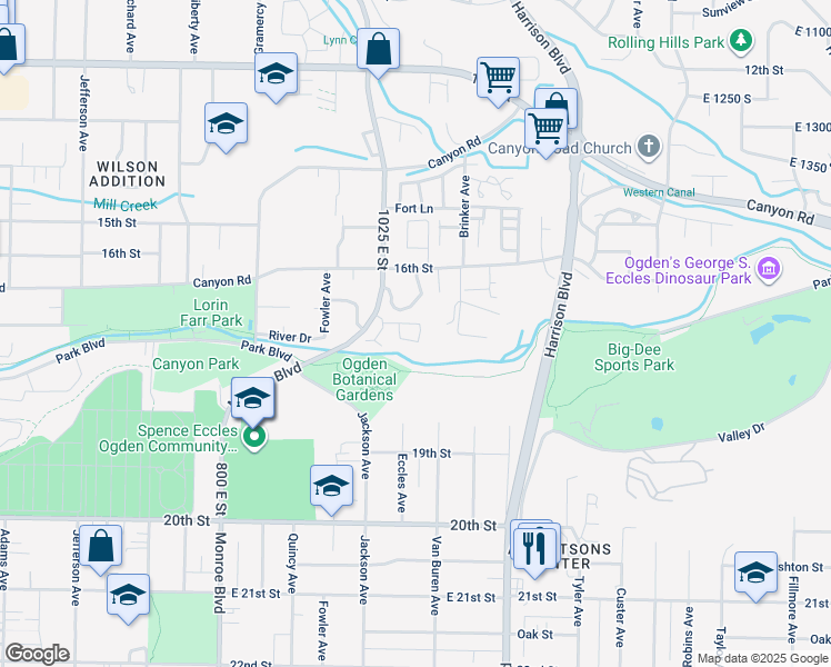 map of restaurants, bars, coffee shops, grocery stores, and more near 1684 1085 East in Ogden