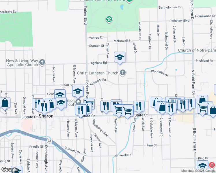 map of restaurants, bars, coffee shops, grocery stores, and more near 1340-1400 Kimberly Rd in Sharon