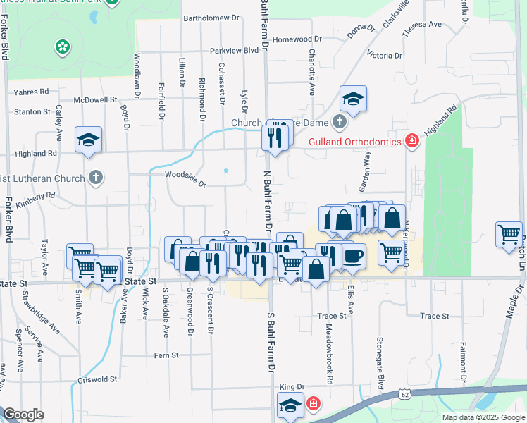 map of restaurants, bars, coffee shops, grocery stores, and more near 235 North Buhl Farm Drive in Hermitage