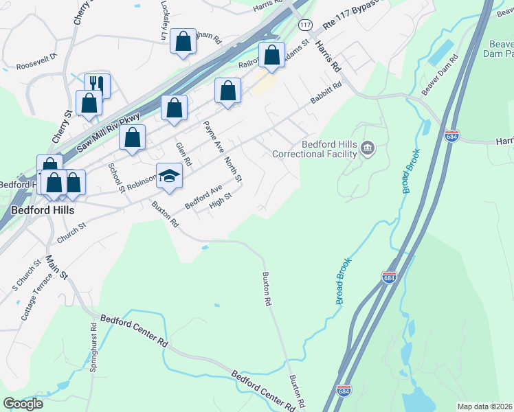 map of restaurants, bars, coffee shops, grocery stores, and more near 43 Rome Avenue in Bedford Hills