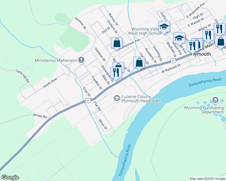 map of restaurants, bars, coffee shops, grocery stores, and more near 540 W Main St in Plymouth