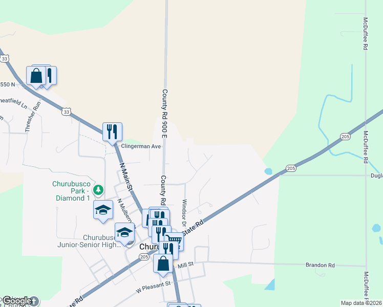 map of restaurants, bars, coffee shops, grocery stores, and more near 422 Weston Avenue in Churubusco