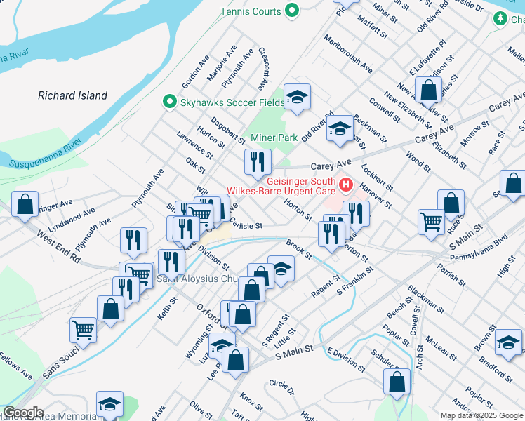 map of restaurants, bars, coffee shops, grocery stores, and more near 36 Sturdevant Street in Wilkes-Barre