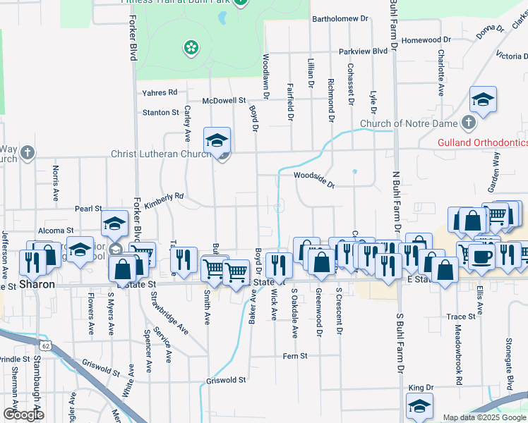 map of restaurants, bars, coffee shops, grocery stores, and more near 270 Boyd Drive in Hermitage