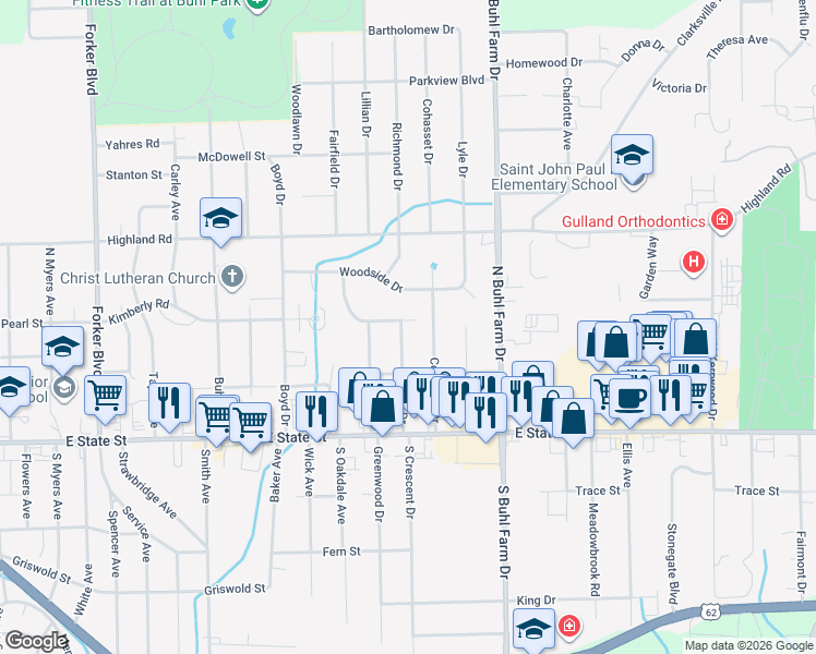 map of restaurants, bars, coffee shops, grocery stores, and more near 230 North Crescent Drive in Hermitage