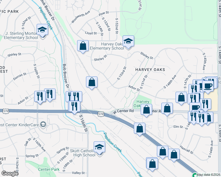 map of restaurants, bars, coffee shops, grocery stores, and more near 2511 South 153rd Circle in Omaha