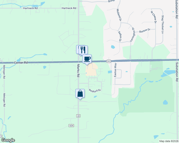 map of restaurants, bars, coffee shops, grocery stores, and more near 5284 Center Road in Brunswick