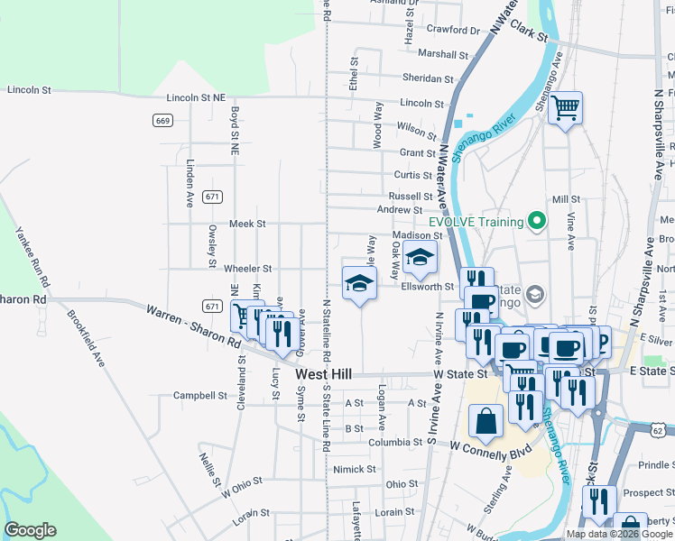 map of restaurants, bars, coffee shops, grocery stores, and more near 267 Fleming Way in Sharon