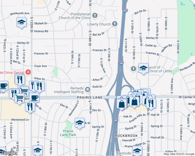 map of restaurants, bars, coffee shops, grocery stores, and more near 11328 Arbor Street in Omaha