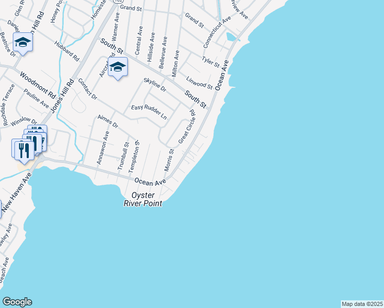 map of restaurants, bars, coffee shops, grocery stores, and more near 409 Ocean Avenue in West Haven