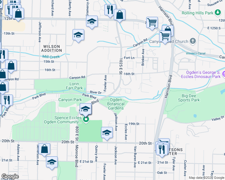 map of restaurants, bars, coffee shops, grocery stores, and more near 1687 Kylee Lane in Ogden