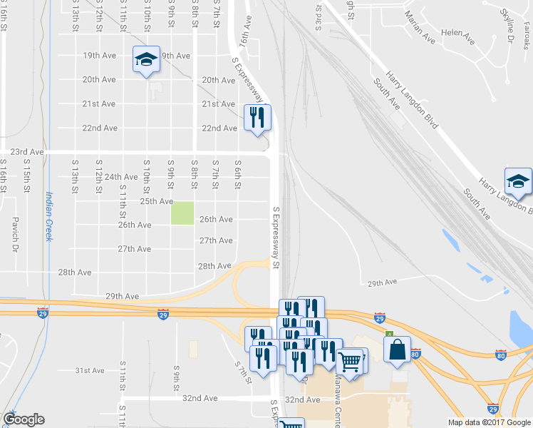 map of restaurants, bars, coffee shops, grocery stores, and more near 418 26th Avenue in Council Bluffs
