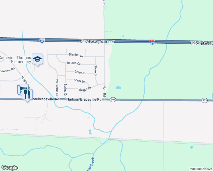 map of restaurants, bars, coffee shops, grocery stores, and more near 8988 Horn Road in Windham