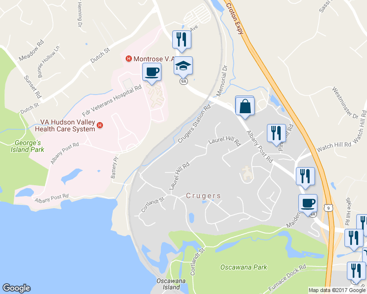map of restaurants, bars, coffee shops, grocery stores, and more near 7 Louis Lane in Croton-on-Hudson