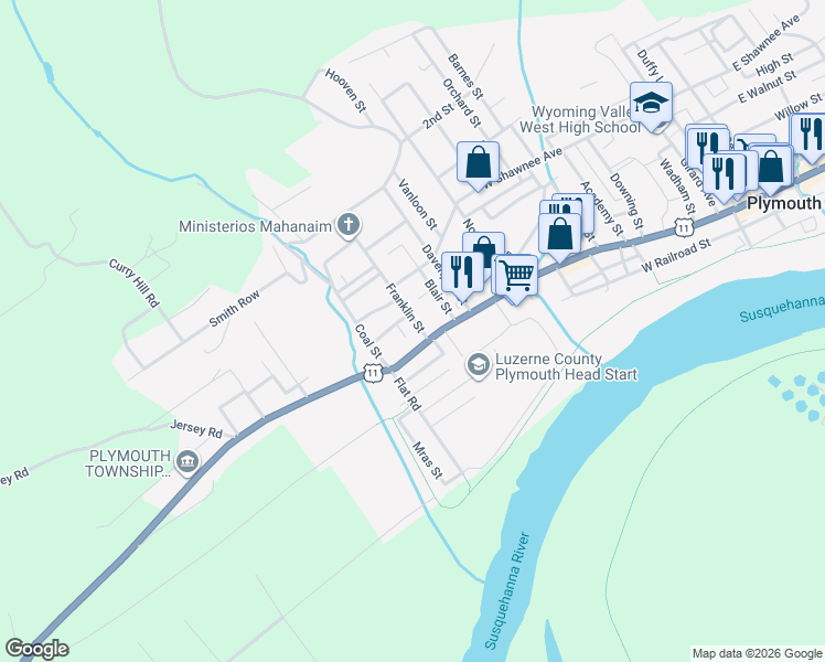 map of restaurants, bars, coffee shops, grocery stores, and more near 2 Franklin Street in Plymouth