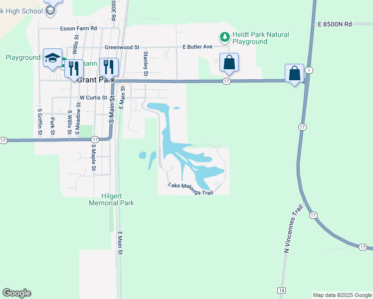 map of restaurants, bars, coffee shops, grocery stores, and more near in Grant Park
