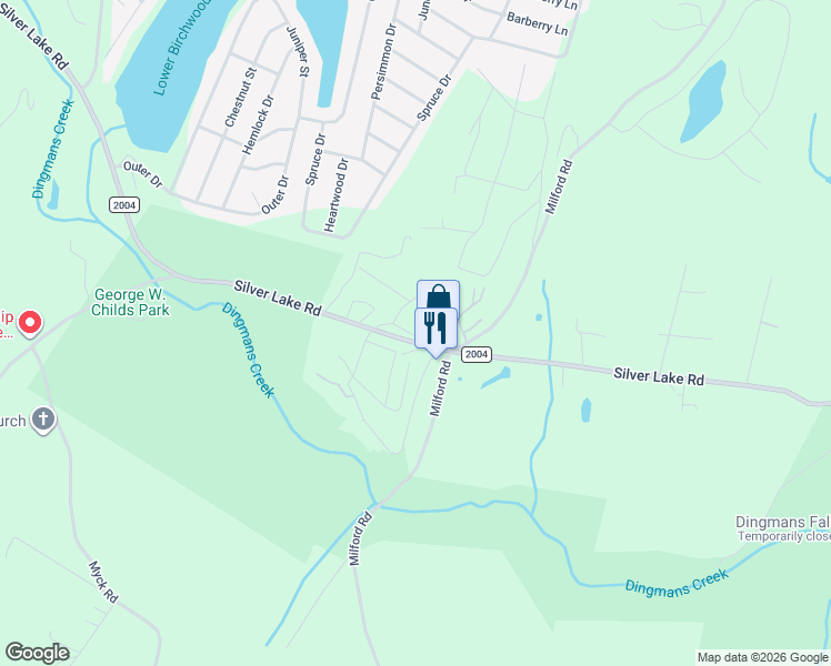 map of restaurants, bars, coffee shops, grocery stores, and more near Drake Trail in Dingmans Ferry