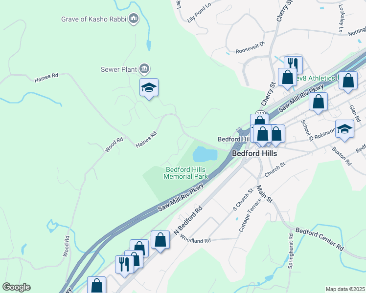 map of restaurants, bars, coffee shops, grocery stores, and more near 1 Lake Marie Lane in Bedford Hills