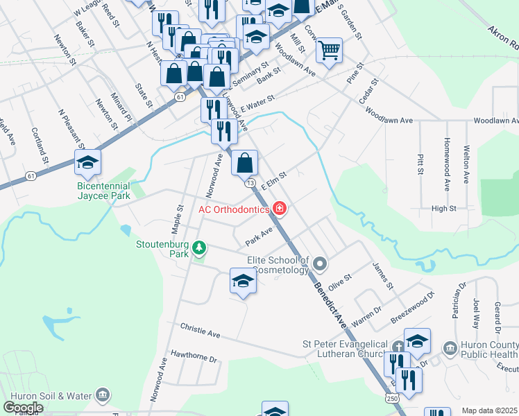 map of restaurants, bars, coffee shops, grocery stores, and more near 130 Benedict Avenue in Norwalk