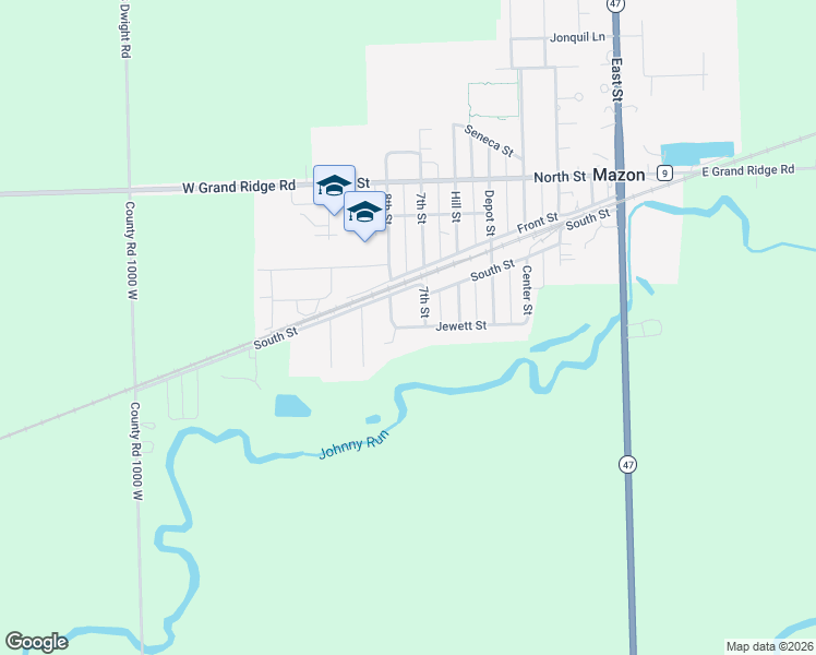 map of restaurants, bars, coffee shops, grocery stores, and more near 645 Jewett Street in Mazon